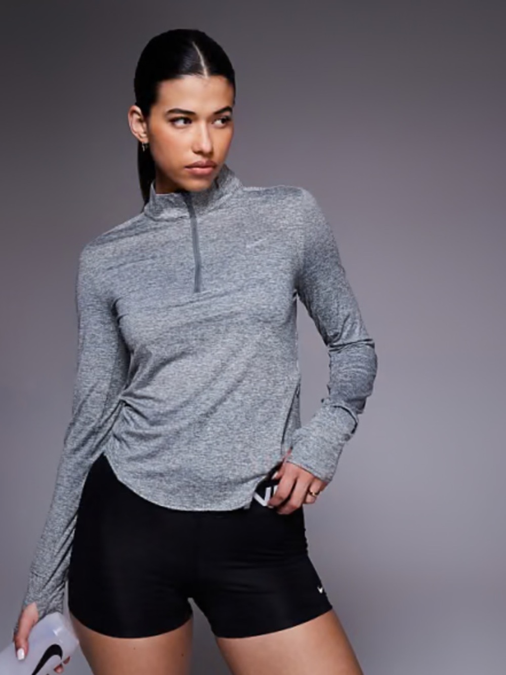 NIKE Gray Running 1/4 Zip L/S Top L Large Wrist & Thumb Holes EUC $75